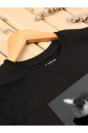 Unisex Kedi Gözlük Baskılı Oversize T-shirt
