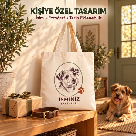 Kişiye Özel Kedi Köpek Fotoğraflı Keten Omuz Çantası İsim ve Tarih Baskılı Evcil Hayvan Hediyesi