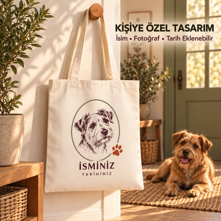 Kişiye Özel Kedi Köpek Fotoğraflı Keten Omuz Çantası İsim ve Tarih Baskılı Evcil Hayvan Hediyesi