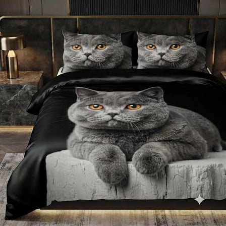 Özel Tasarım Marka Çift Kişilik Nevresim Takımı Organik Saten & Pamuk Luxury Premium Kumaş 240*260 Cm Ranforce Kedi Tekir Siyam İran Siyah Beyaz Van