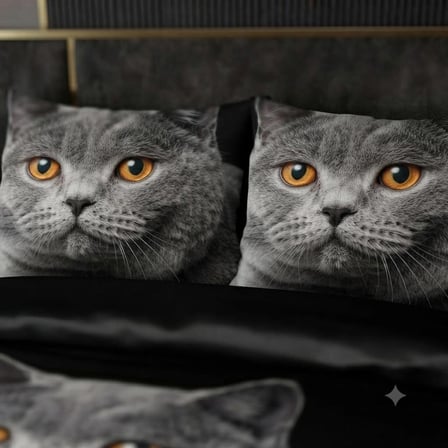 Özel Tasarım Marka Çift Kişilik Nevresim Takımı Organik Saten & Pamuk Luxury Premium Kumaş 240*260 Cm Ranforce Kedi Tekir Siyam İran Siyah Beyaz Van