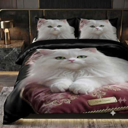 Özel Tasarım Marka Çift Kişilik Nevresim Takımı Organik Saten & Pamuk Luxury Premium Kumaş 240*260 Cm Ranforce Kedi Tekir Siyam İran Siyah Beyaz Van