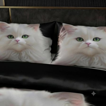 Özel Tasarım Marka Çift Kişilik Nevresim Takımı Organik Saten & Pamuk Luxury Premium Kumaş 240*260 Cm Ranforce Kedi Tekir Siyam İran Siyah Beyaz Van