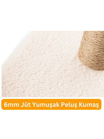 Beylini Çubuk Kedi Tırmalama Tahtası Peluş Kumaş Silinebilir Demonte 40 cm Krem Renk