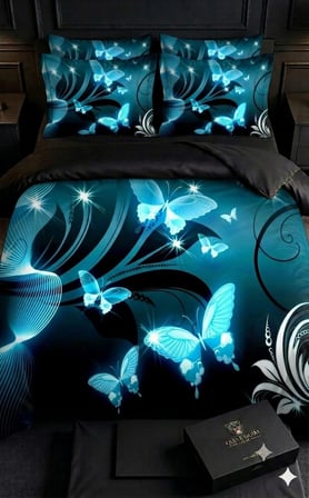 Özel Tasarım Marka 240*260 Cm Çift Kişilik Nevresim Takımı Organik Saten & Pamuk Luxury Ranforce Premium Kumaş Dokuma deluxe seri neon kelebek motif lacivert siyah