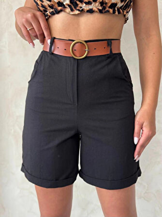 Kadın Kemerli Gabardin Şort