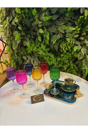 ARS Paşabahçe Casual Kesme Özel Tasarım Ayaklı Kadeh Renkli KahveYanı Bardağı,Meşrubat-Soda Bardağı