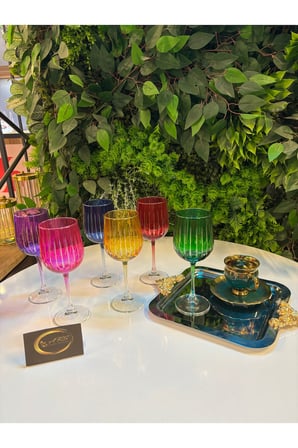 ARS Paşabahçe Casual Kesme Özel Tasarım Ayaklı Kadeh Renkli KahveYanı Bardağı,Meşrubat-Soda Bardağı