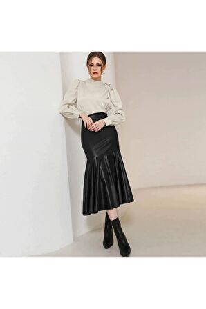 Zarif ve Cesur: Midi Boy Deri Balık Etek