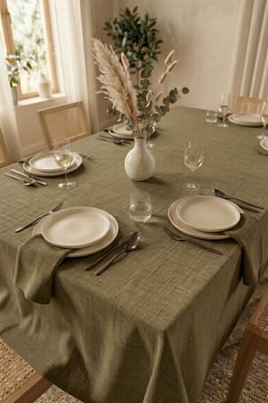 Keten Dokulu 130x170 Modern Düz Renk Polyester Dertsiz Masa Örtüsü