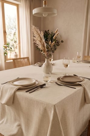 Keten Dokulu 130x170 Modern Düz Renk Polyester Dertsiz Masa Örtüsü