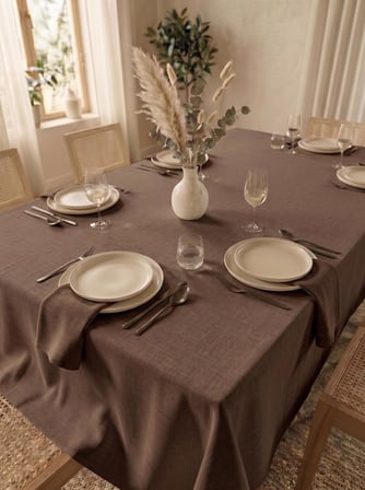 Keten Dokulu 130x170 Modern Düz Renk Polyester Dertsiz Masa Örtüsü