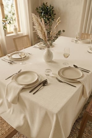 Keten Dokulu 150x270 Modern Düz Renk Polyester Dertsiz Masa Örtüsü