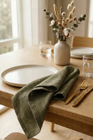 Keten Dokulu Modern 40x40 Düz Polyester 6’lı Dertsiz Kumaş Peçete & Amerikan Servis