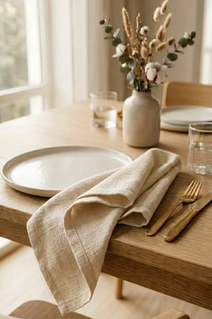 Keten Dokulu Modern 40x40 Düz Polyester 6’lı Dertsiz Kumaş Peçete & Amerikan Servis