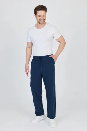 Erkek Rahat Kesim Keten Pantolon Lastikli Bel Yazlık Pijama Pantolon 5 Renk