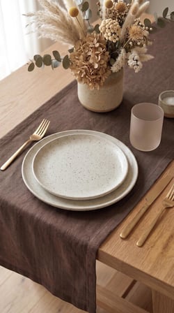 Keten Dokulu 40x180 Modern Vizon Renk Düz Polyester Masa Runner