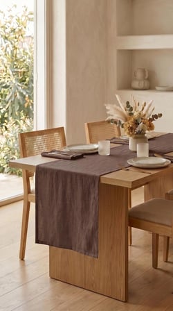 Keten Dokulu 40x200 Modern Vizon Renk Düz Polyester Masa Runner