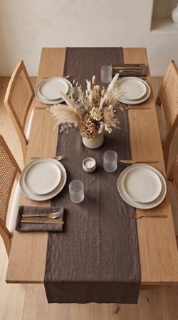 Keten Dokulu 40x200 Modern Vizon Renk Düz Polyester Masa Runner