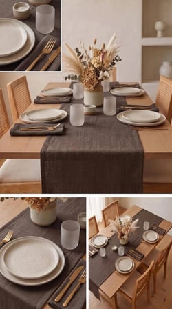 Keten Dokulu 40x200 Modern Vizon Renk Düz Polyester Masa Runner