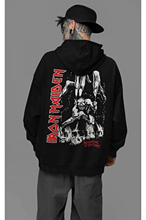 Iron Maiden Müzik Grubu Baskılı Unisex Oversize Rock Metal Hoodie