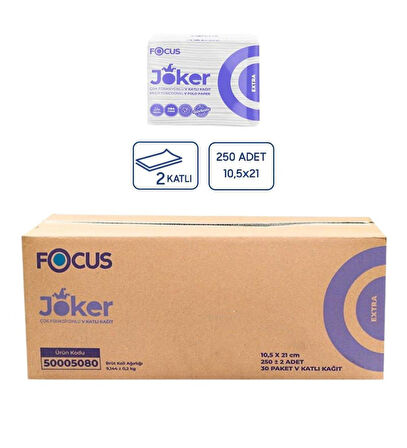 Focus Joker Masaüstü Tek Çek V Katlama Kağıt Dispenser Peçete - 2 Kat - 250 Adetlik 30 Paket / Koli