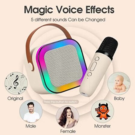 Kablosuz Mikrofonlu Karaoke Makinesi Taşınabilir Bluetooth Hoparlör Seti Bas Tiz Ayarlı 10.7x9x8 cm