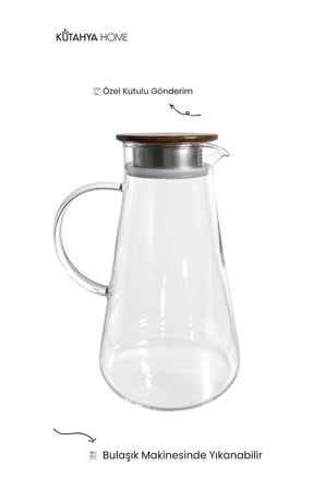 Metal Kapaklı Cam Sürahi 1950 ml Süzgeçli Kapaklı Su ve İçecek Sürahisi