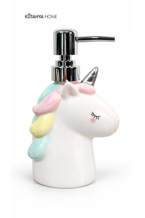 Zuzu Unicorn Figürlü Sıvı Sabunluk Pastel Renkli Beyaz Pompalı Sabunluk
