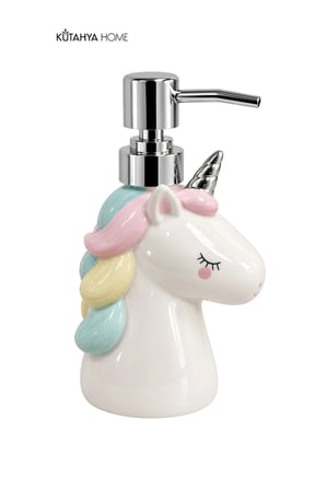 Zuzu Unicorn Figürlü Sıvı Sabunluk Pastel Renkli Beyaz Pompalı Sabunluk