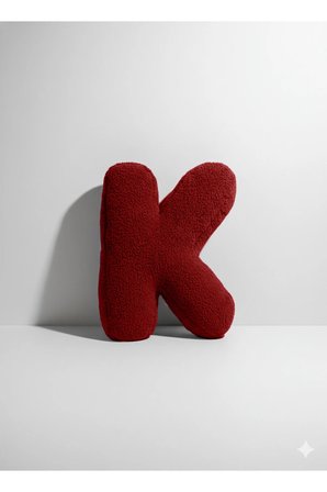 Peluş K Harf yastık , dekoratif kırlent , bordo teddy kumaş, büyük boy 50 cm