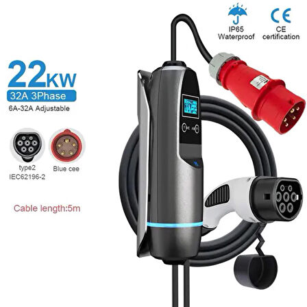 Khons 22kw 32Amper Elektrikli Araç Şarj Cihazı Çanta ve Dönüştürücü Hediyeli 2 yıl Garanti