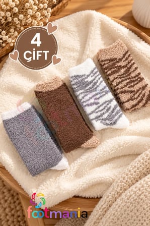 Kadın Peluş Kaydırmaz Tabanlı 4''Çift Çorap Seti (EXTRA SOFT)