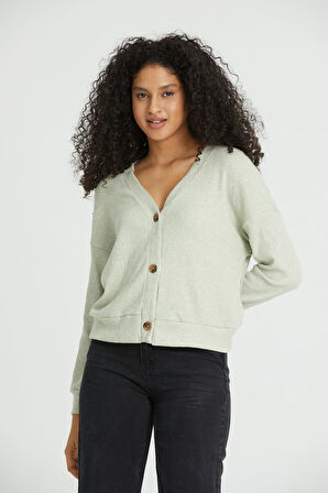 Kadın V-Yaka Düğme Detay Hırka