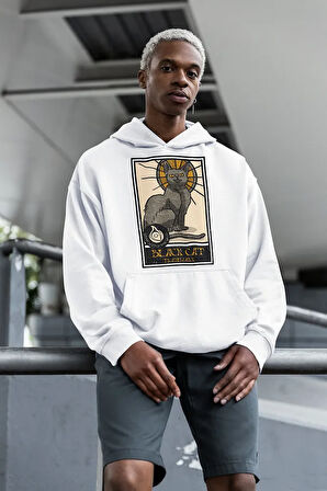 Black Cat Baskılı Unisex Oversize Tasarım Hoodie
