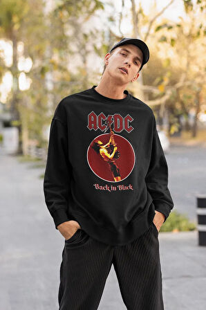 AC DC Back In Black Yazılı Unisex Oversize Rock Metal Sweatshirt
