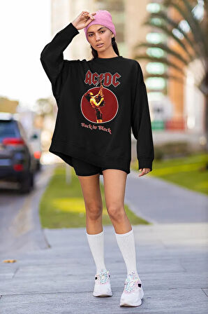 AC DC Back In Black Yazılı Unisex Oversize Rock Metal Sweatshirt
