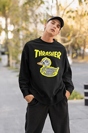 Thrasher Baskılı Unisex Oversize Tasarım Sweatshirt