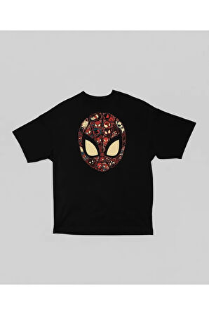 Maske Örümcek Adam Baskılı Unisex Oversize Marvel Tişört
