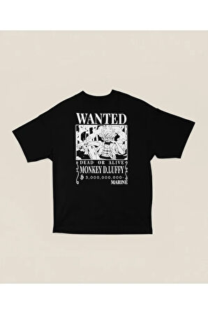 Wanted Monkey D Luffy Baskılı Unisex Oversize Anime Karakter Tişört