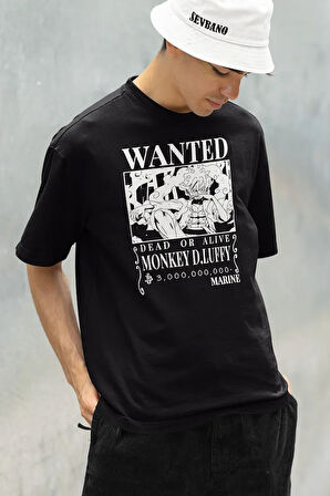 Wanted Monkey D Luffy Baskılı Unisex Oversize Anime Karakter Tişört