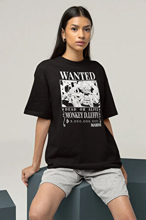 Wanted Monkey D Luffy Baskılı Unisex Oversize Anime Karakter Tişört