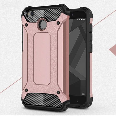 Xiaomi Redmi 4 / Redmi 4X ile uyumlu Çİft Katman Koruyucu Crash Military Tank Kılıf - Rose Gold