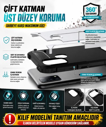 Xiaomi Redmi 7 ile uyumlu Çİft Katman Koruyucu Crash Military Tank Kılıf - Gri