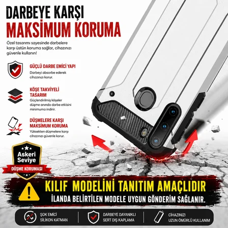 Xiaomi Redmi 8 ile uyumlu Çİft Katman Koruyucu Crash Military Tank Kılıf - Gold