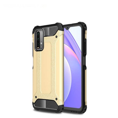 Xiaomi Redmi 9T ile uyumlu Çİft Katman Koruyucu Crash Military Tank Kılıf - Gold