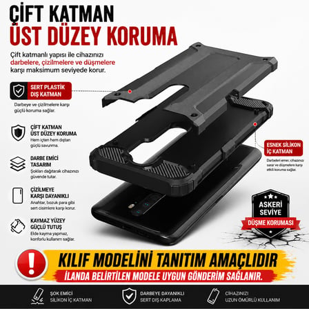 Xiaomi Redmi K30 ile uyumlu Çİft Katman Koruyucu Crash Military Tank Kılıf - Gold
