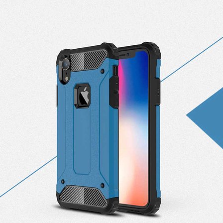 Apple iPhone XR 6.1 ile Uyumlu Kılıf Çİft Katman Koruyucu Crash Military Tank Kılıf - Mavi