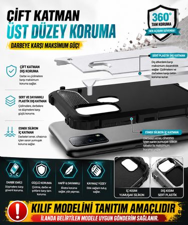 Apple iPhone 12 Pro ile Uyumlu Kılıf Çİft Katman Koruyucu Crash Military Tank Kılıf - Siyah
