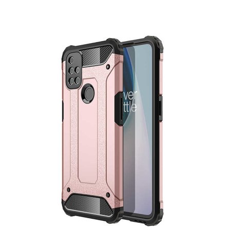 One Plus Nord N10 5G ile uyumlu Çİft Katman Koruyucu Crash Military Tank Kılıf - Rose Gold